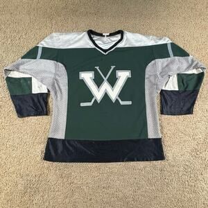 VTG W Hockey Jersey Men’s Large Green Gray Black #8 Long Sleeve Ice Hockey Shirt
